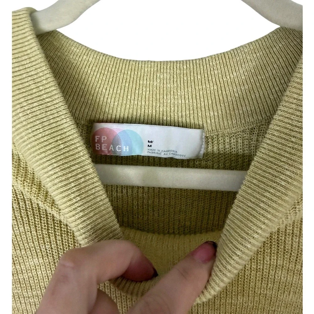 Free People Beach Malibu Solid Surf Sweater Chartreuse Green Oversized Medium